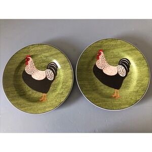 Brandon House 8" Salad Plates Roosters Set 2 Stoneware Country Quartet Sakura